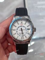 AR+ Factory Weighted Version Rolex SKY-DWELLER White Face Rubber Strap Watch 42mm